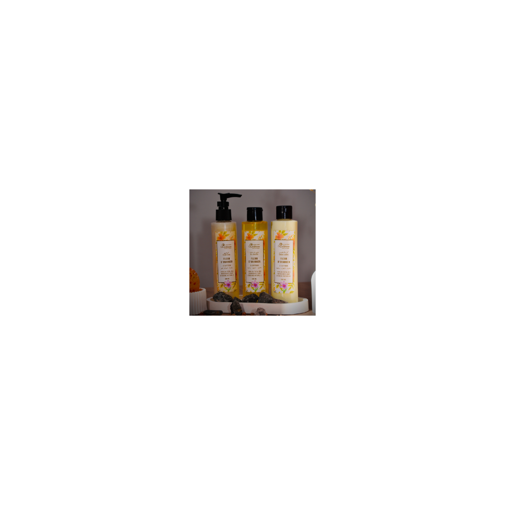 Pack Fleur d'Orange et Safran : Shampoing, crème de corps et un gel douche